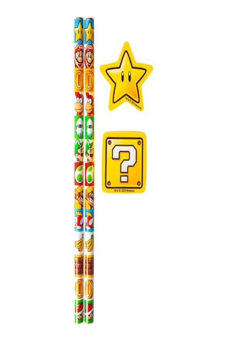 Hovedbilde 2 stk Super Mario Blyanter og Viskelær